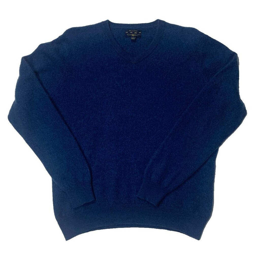 Club Room Mens Large Blue V Neck Cashmere Sweater 100% Cashmere Classic Preppy L